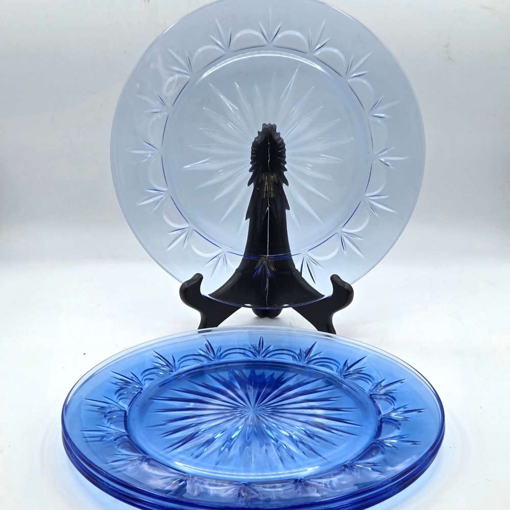 Avon - Fostoria - American Blue - Dinner Plates - FOUR 4 Starburst 10 "